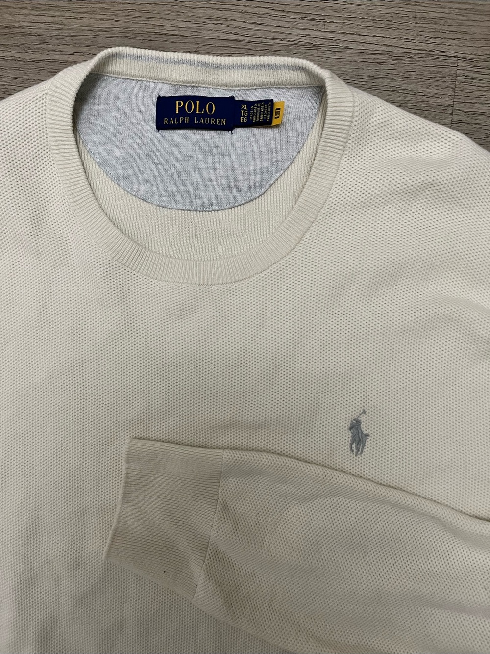 Polo by Ralph Lauren Men’s Ivory Polo Crewneck Sweater with Polo Pony XL